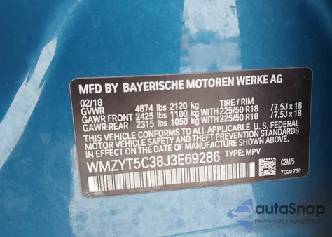 2018 Mini Countryman Cooper S z USA, uszkodzony, nr VIN WMZYT5C38J3E69286